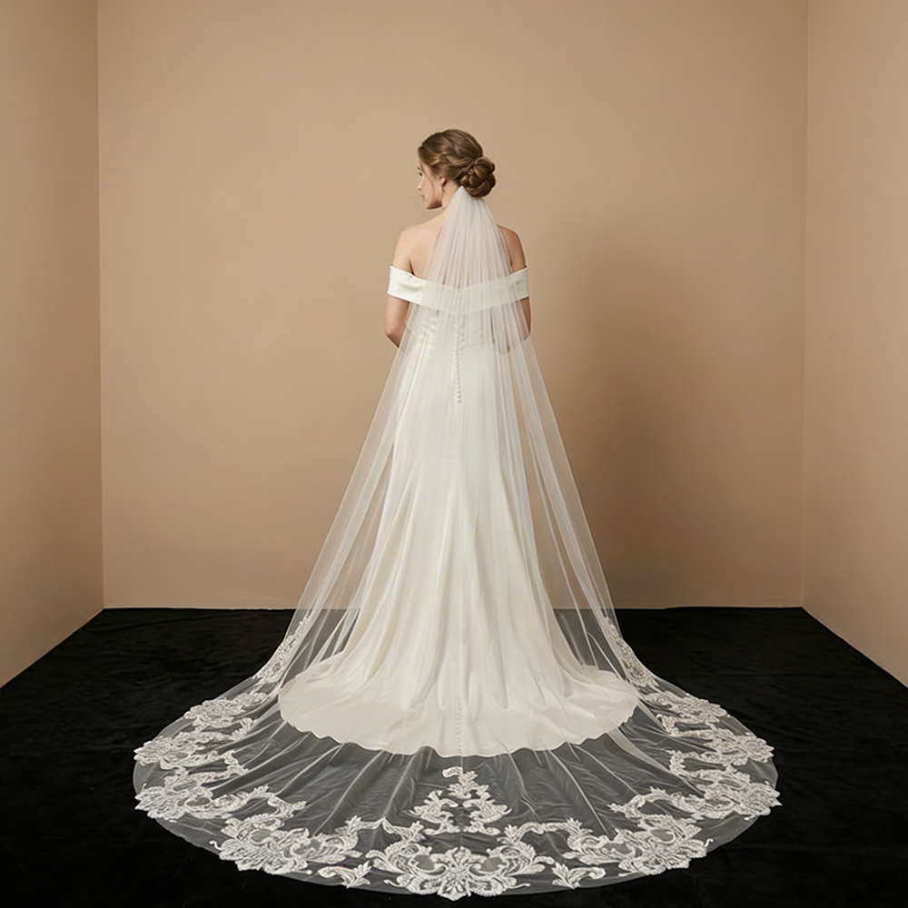 Vintage Royal Soft Tulle Lace Cathedral Veil with Comb