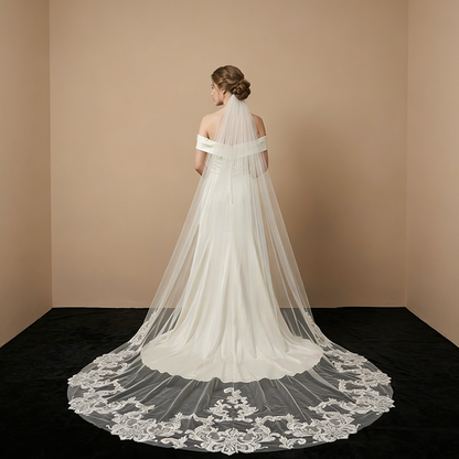 Vintage Royal Soft Tulle Lace Cathedral Veil with Comb