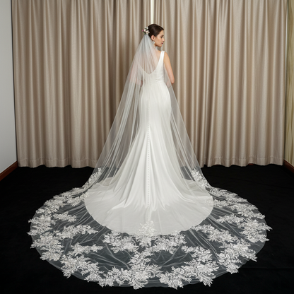 Floral Canopy Cathedral Wedding Veil with Comb