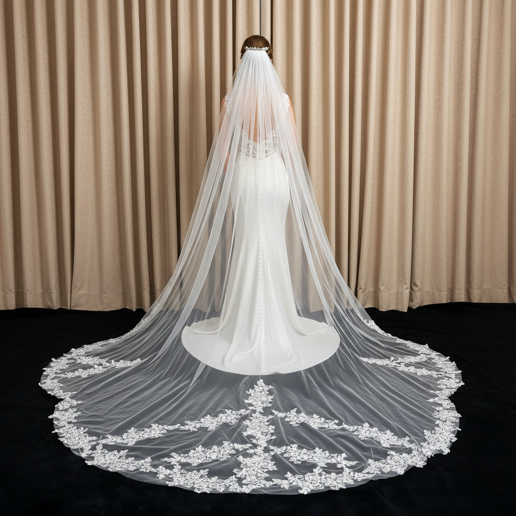 Non-Traditional Irregular Lace Cathedral Veil for Modern Brides 