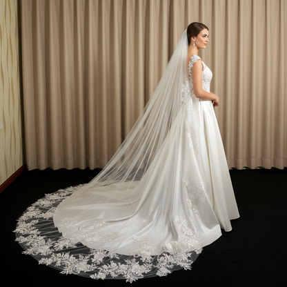 Floral Canopy Cathedral Wedding Veil with Comb