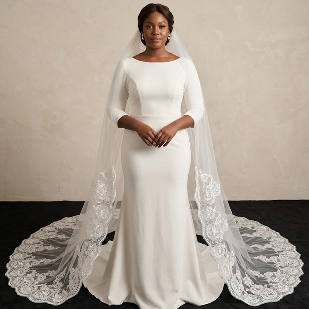 Cathedral wedding veil for dark skin bride