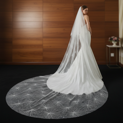 Starburst Firework Glitter Cathedral Wedding Veil with Comb