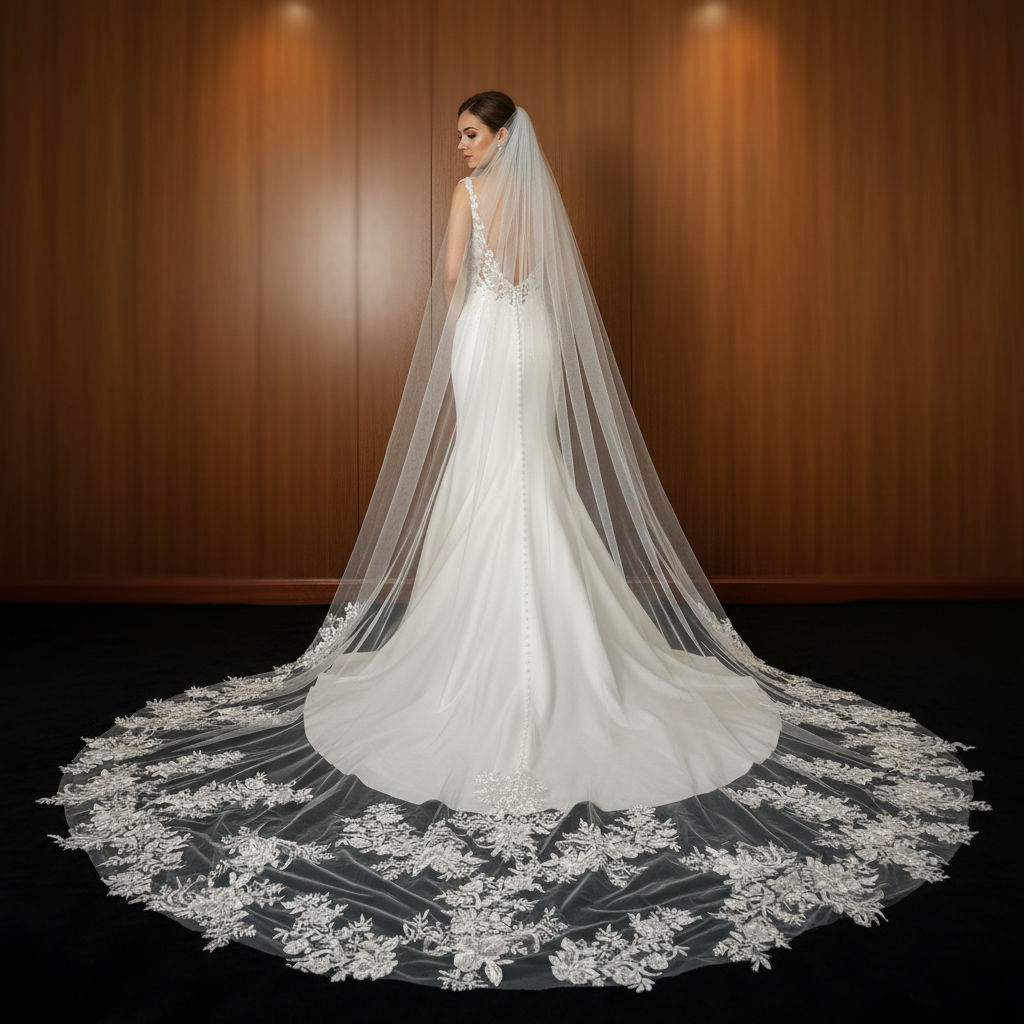 Floral Canopy Cathedral Wedding Veil with Comb