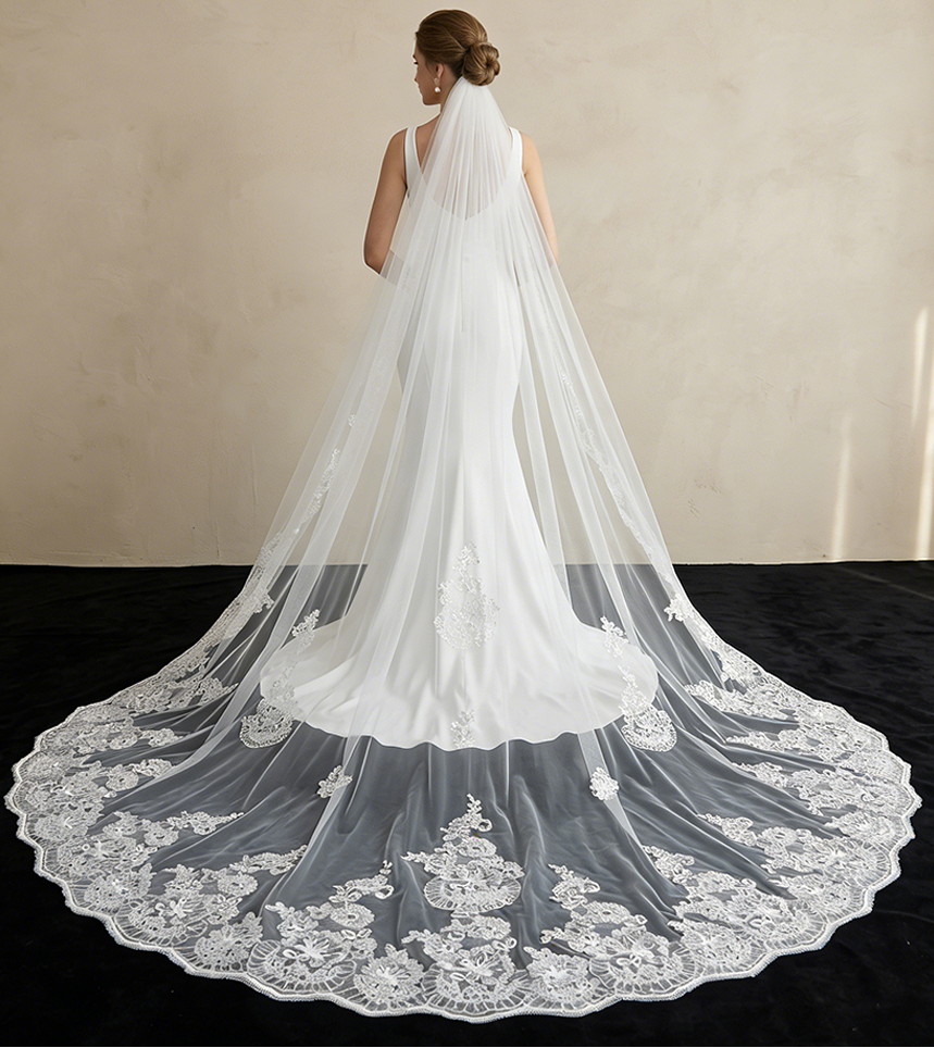 Flowing wedding cathedral veil for mermaid dress