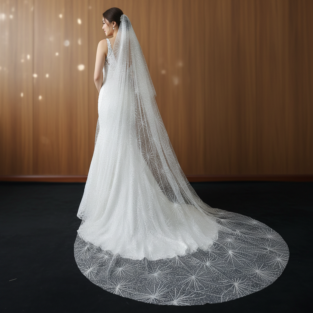 Starburst Firework Glitter Cathedral Wedding Veil with Comb