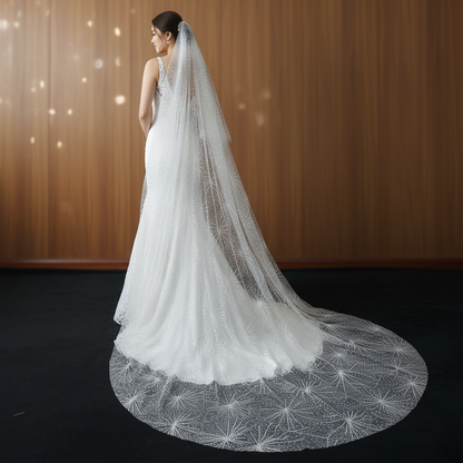 Starburst Firework Glitter Cathedral Wedding Veil with Comb