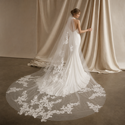 Cascade Floral Lace Cathedral wedding veil