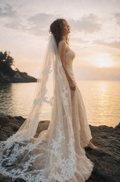 Cascade Floral Lace Cathedral wedding veil