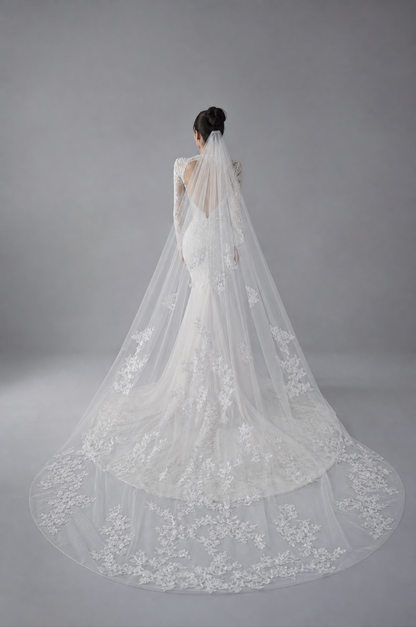 Cascade Floral Lace Cathedral wedding veil