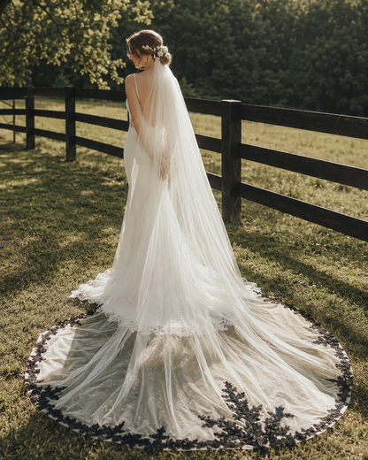 Raven Lace Cathedral Wedding Veil