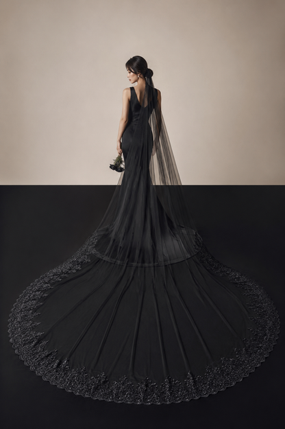 Noir Lace Cathedral Wedding Veil