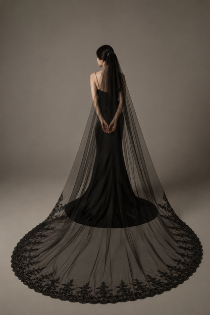 Noir Lace Cathedral Wedding Veil