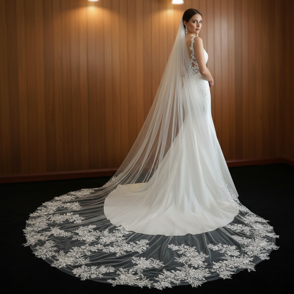Floral Canopy Cathedral Wedding Veil with Comb