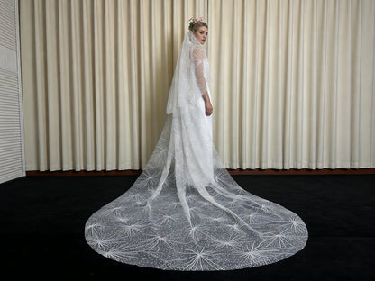 Starburst Firework Glitter Cathedral Wedding Veil with Comb