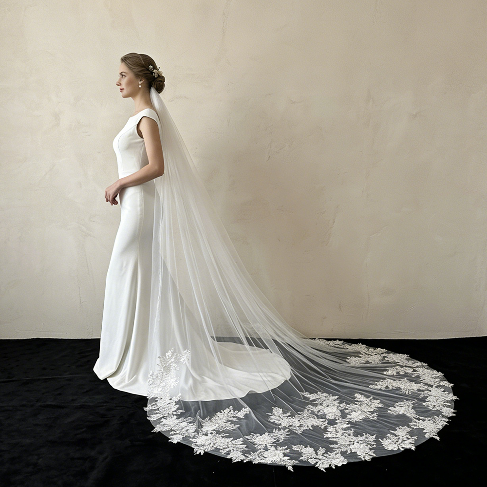 Floral Canopy Cathedral Wedding Veil with Comb