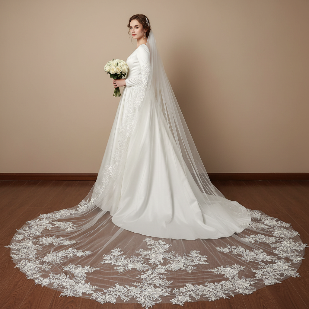 Floral Canopy Cathedral Wedding Veil with Comb