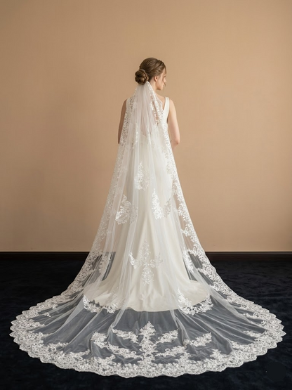 Forest Canopy Lace Cathedral Wedding Veil with Comb