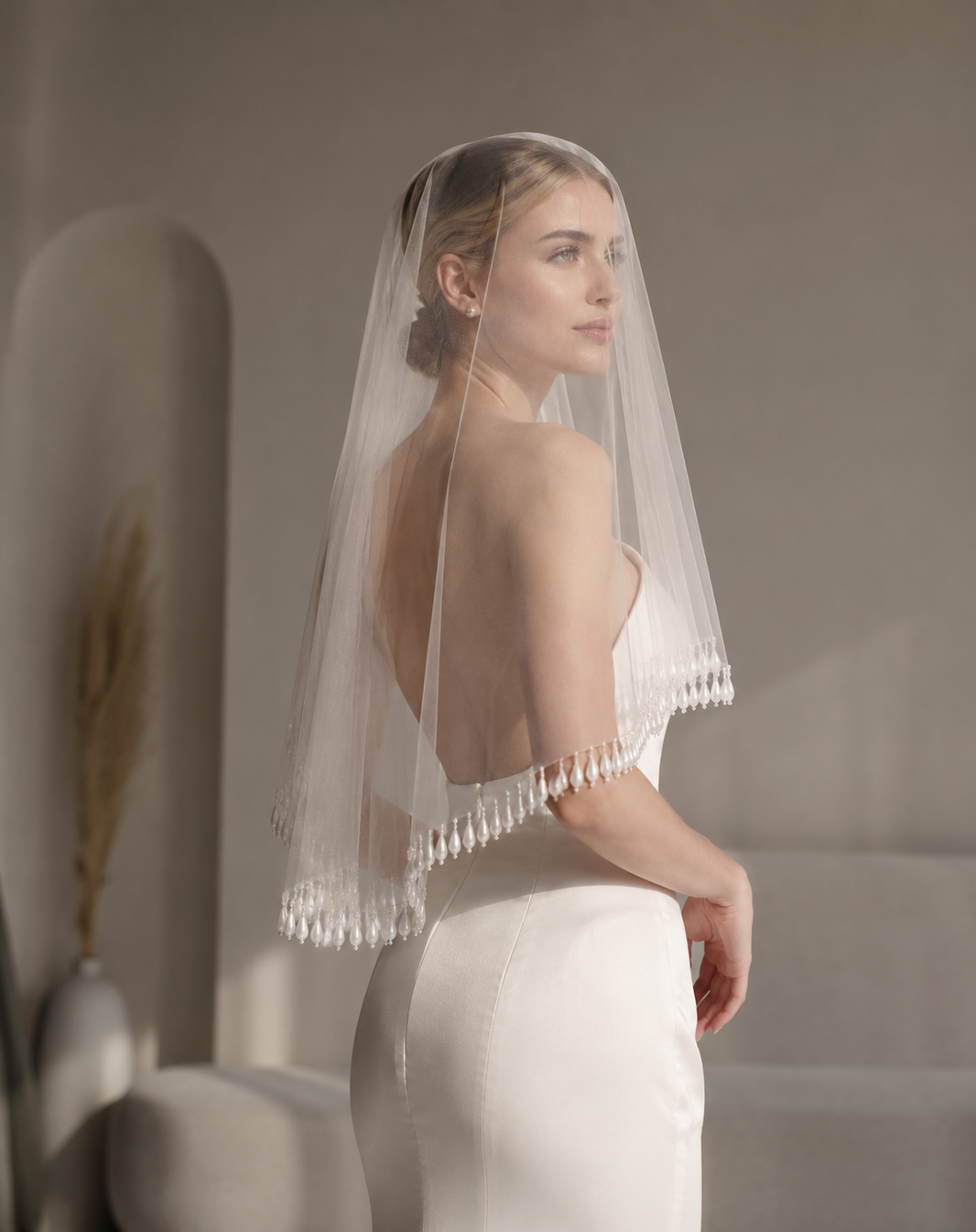 Liora Pearl Fringe Short Wedding Veil