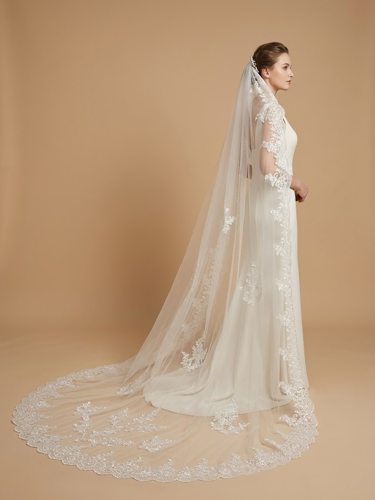 Forest Canopy Lace Cathedral Wedding Veil with Comb