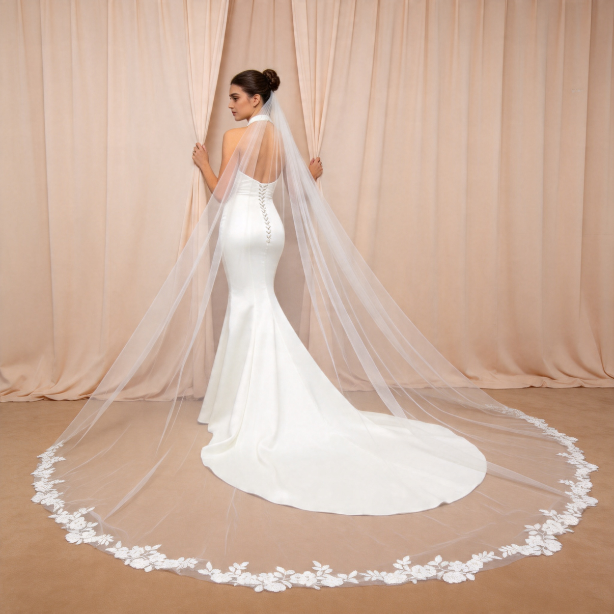 Lotus Circle Cathedral Wedding Veil with Comb