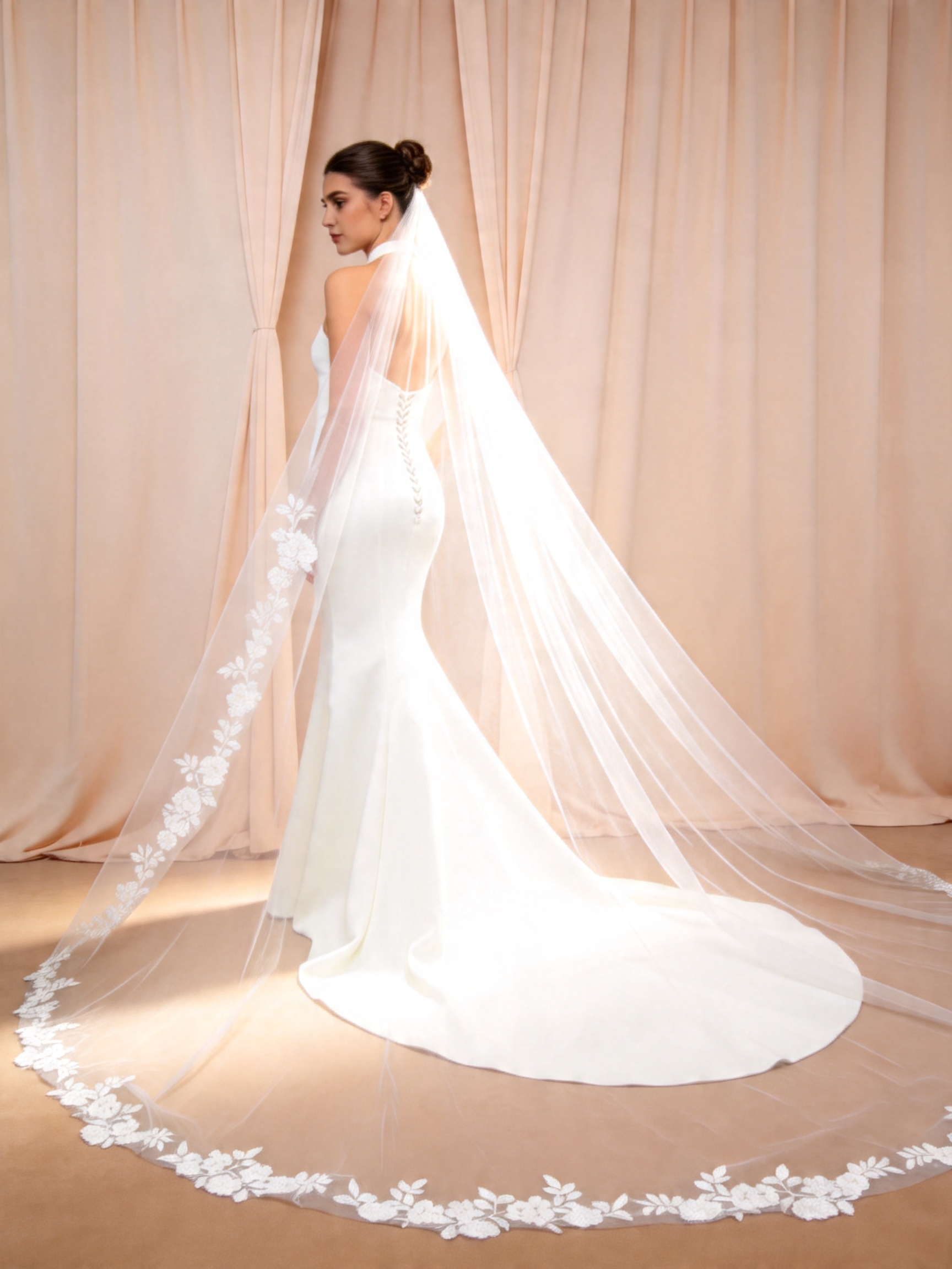 Lotus Circle Cathedral Wedding Veil with Comb