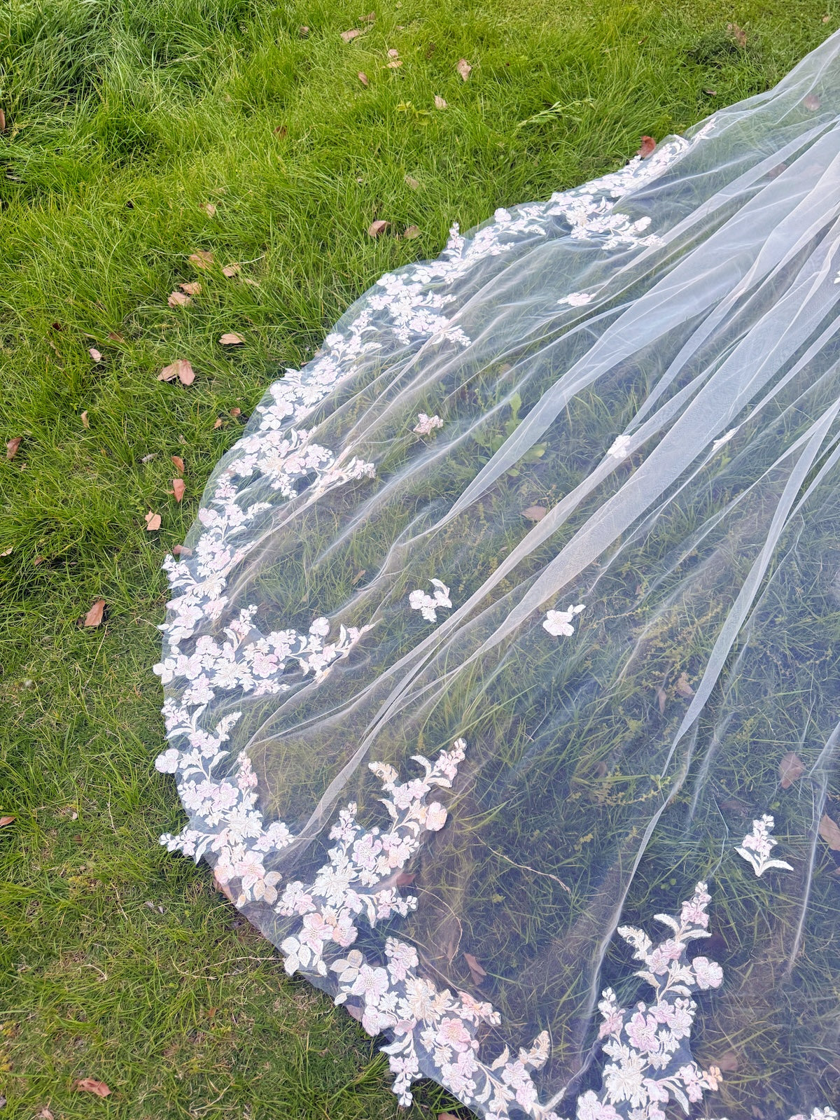 Blush Petal Cathedral Wedding Veil with Comb
