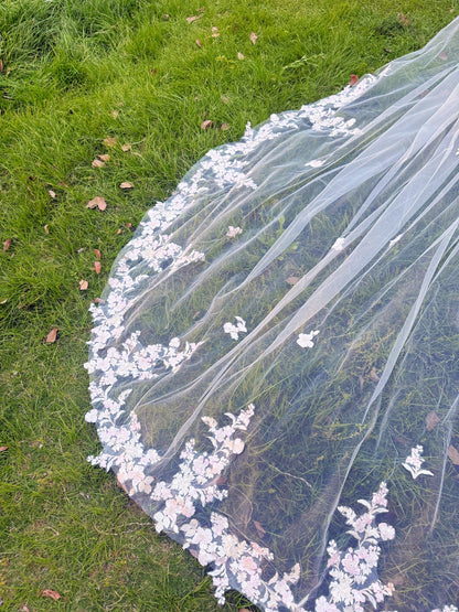 Blush Petal Cathedral Wedding Veil with Comb