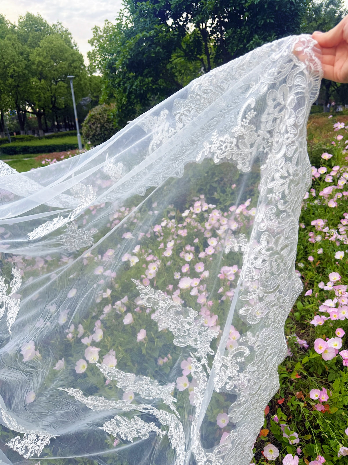 Blush Petal Cathedral Wedding Veil with Comb