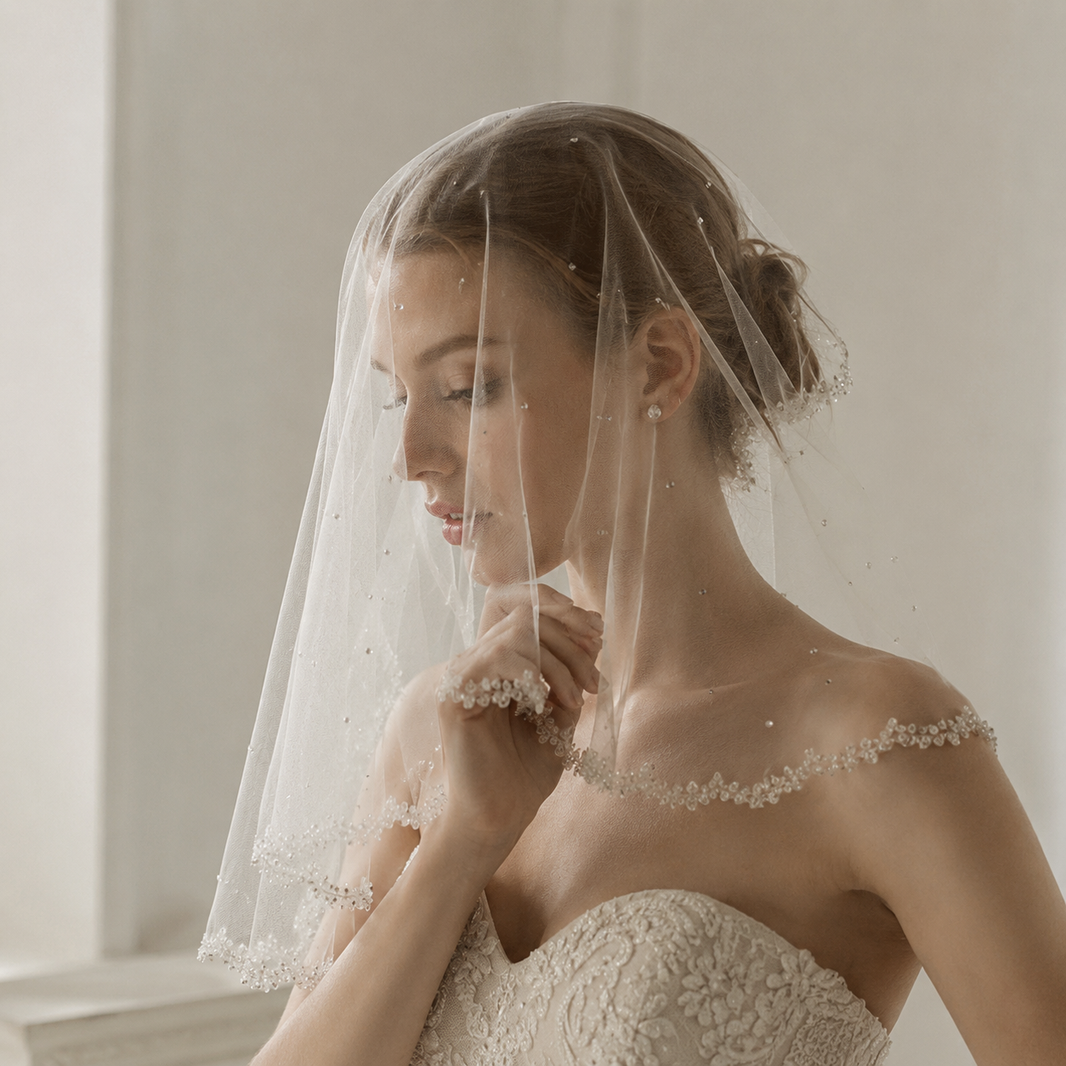 Regal Crystal Juliet Short Wedding Veil